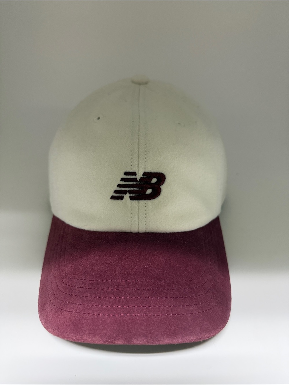 New Balance Cream & Burgundy Suede Baseball Cap